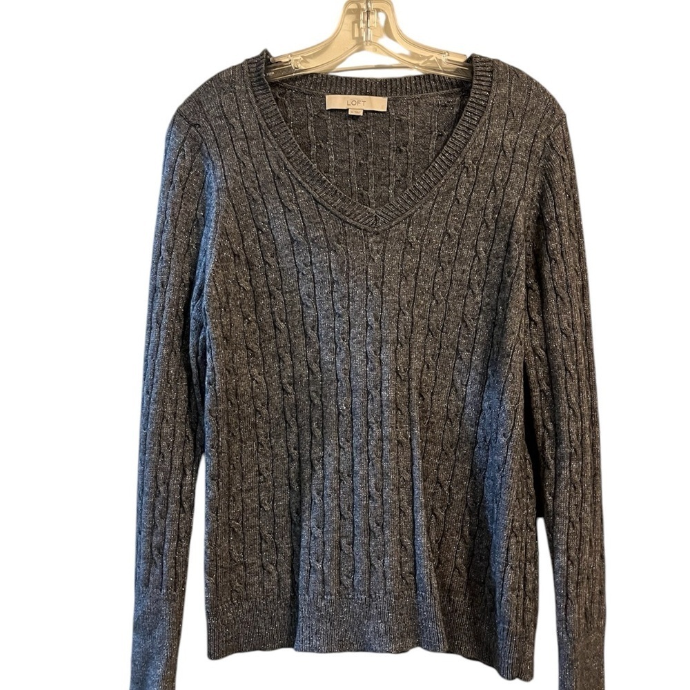 LOFT V-Neck Pullover Confetti Speckled Gray Sweater Women’s XL Wool Blend